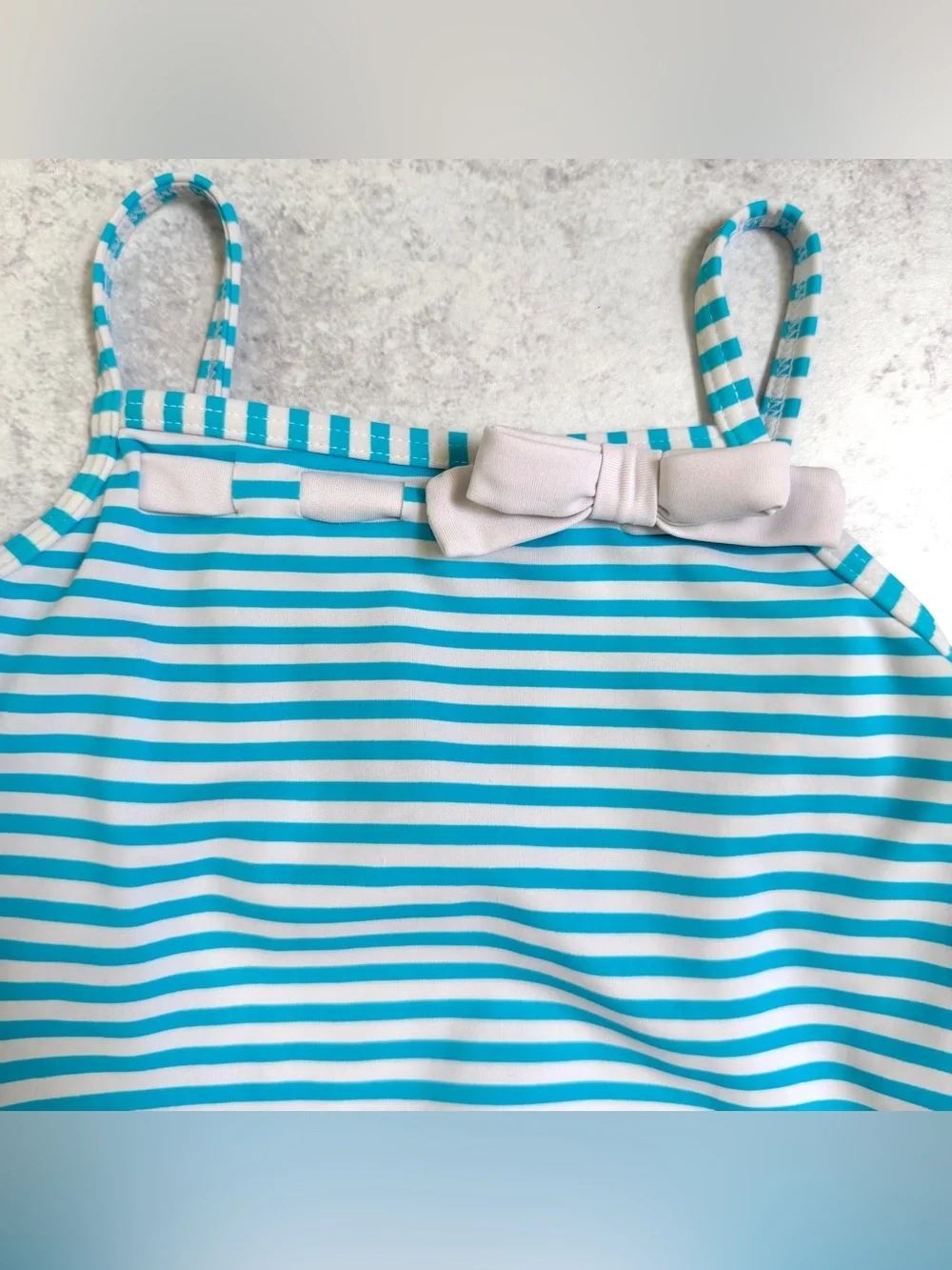 18M👙 Kate Mack Aqua Stripe Tutu Ruffle Tankini Swimsuit Set w Polka Dot Bottom